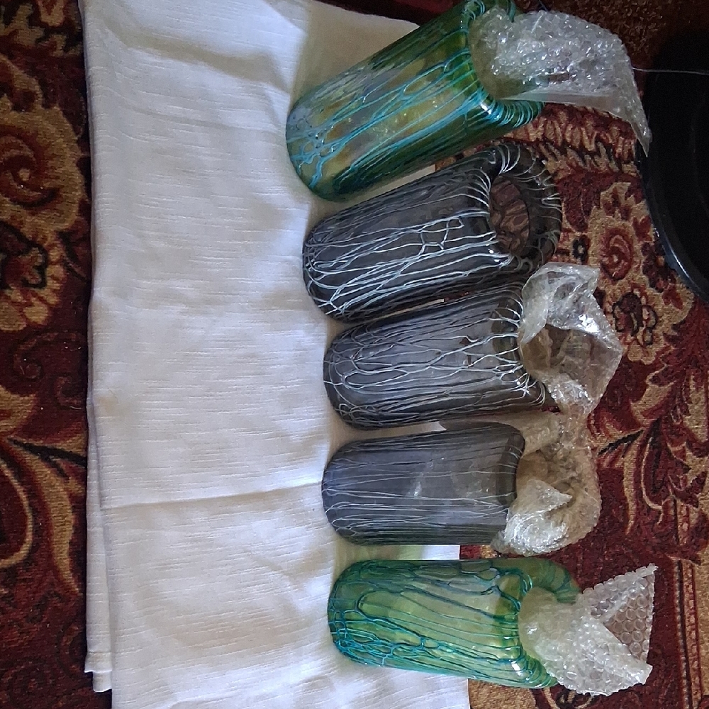 Elegant Glass Vase Set - Green and Gray